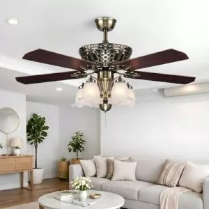 Quạt trần đèn, 5 cánh gỗ, thiết kế cổ điển QT-150