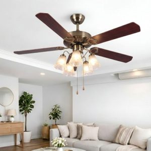 Quạt trần đèn, 5 cánh gỗ, thiết kế cổ điển QT-154