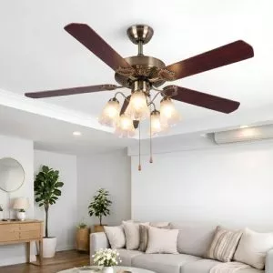 Quạt trần đèn, 5 cánh gỗ, thiết kế cổ điển QT-154
