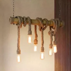 Đèn thả decor – thiết kế ống tre ngang quấn dây thừng TDC-101