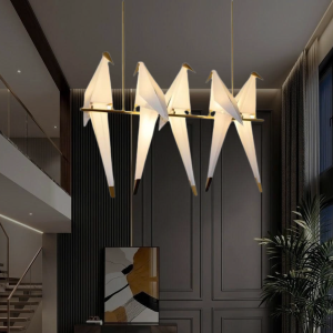 Đèn chùm hiện đại – thiết kế khung kim loại kiểu ngang cao cấp, 5 chim hạc nghệ thuật TDC-1191