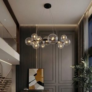 Đèn chùm hiện đại – thiết kế vòng tròn, phối quả cầu thủy tinh tròn nghệ thuật TDC-1590