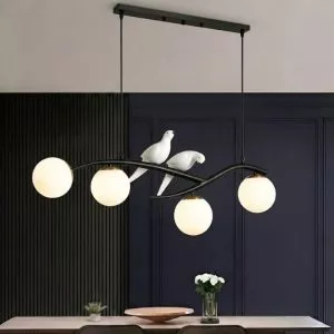 Đèn thả decor – thiết kế ngang, song điêu trắng phối quả cầu thủy tinh TDC-157