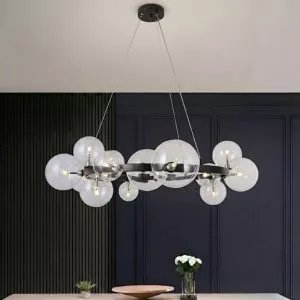 Đèn chùm hiện đại – thiết kế vòng tròn, phối quả cầu thủy tinh tròn nghệ thuật TDC-1590
