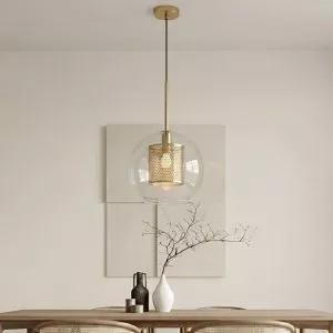 Đèn thả quả cẩu thủy tinh, phối lồng sắt hình tổ ông TDC-184