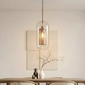 Đèn thả decor – thủy tinh hình trụ, phối lồng sắt cao cấp TDC-1840