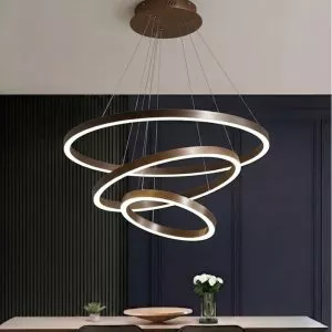 Đèn thả LED 3 vòng mika màu Cafe TDC-217