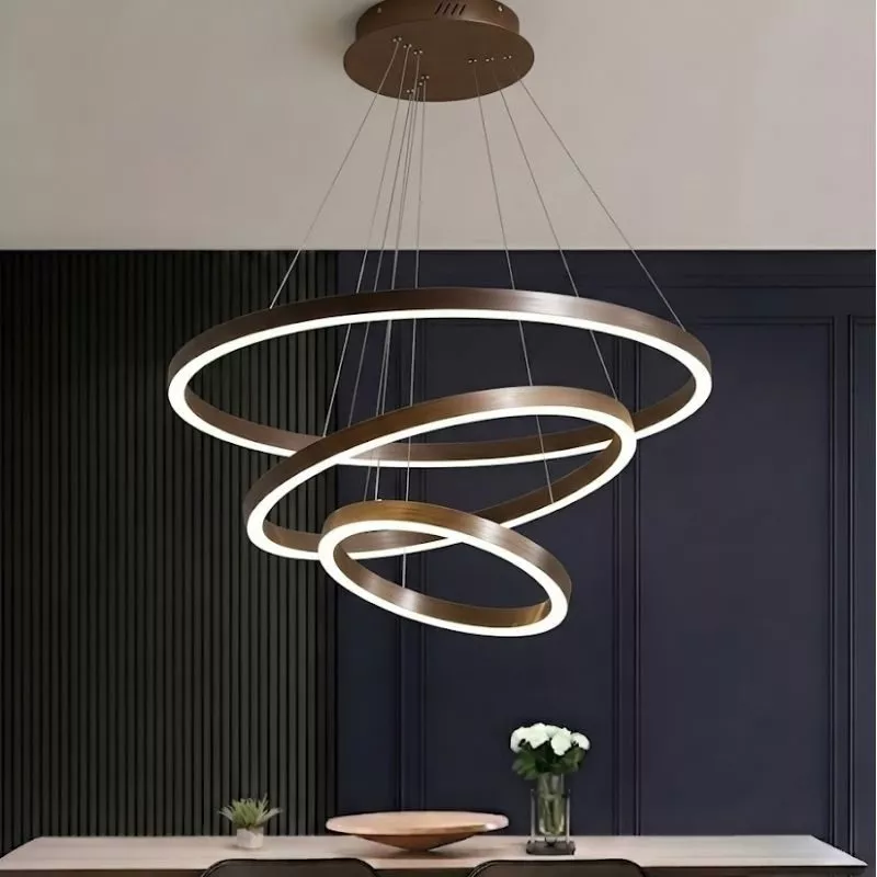 Đèn thả LED 3 vòng mika màu Cafe TDC-217