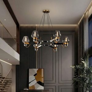 Đèn thả phòng khách, phong cách Bắc Âu,  khung kim loại phối chao thủy tinh nghệ thuạt TDC-223