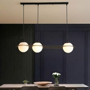 Đèn chùm hiện đại, thiết kế mâm ngang, quả cầu thủy tinh đục 3 bóng hiện đại  TDC-227