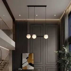 Đèn chùm hiện đại, thiết kế mâm ngang, quả cầu thủy tinh đục 3 bóng hiện đại TDC-227