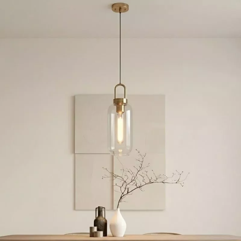 Đèn thả decor - thủy tinh màu trong, thiết kế hình trụ TDC-703B