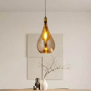 Đèn thả decor – thủy tinh màu vàng trà, thiết kế hình bầu TDC-704