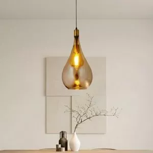 Đèn thả decor – thủy tinh màu vàng trà, thiết kế hình bầu TDC-704