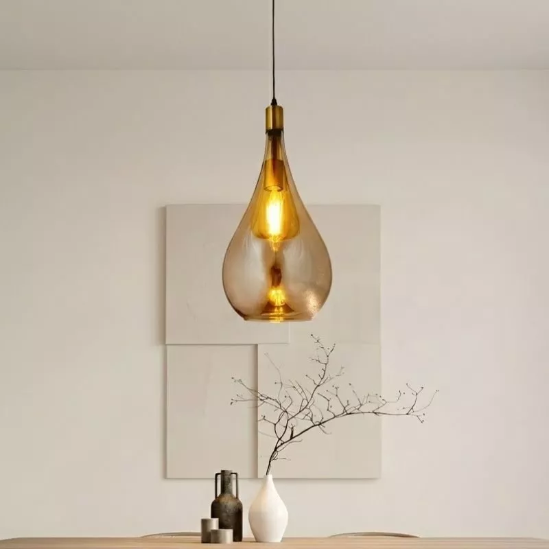 Đèn thả decor - thủy tinh màu vàng trà, thiết kế hình bầu TDC-704