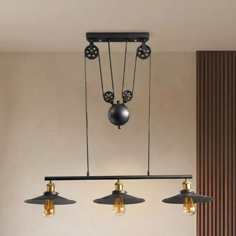 Đèn thả decor - thiết kế khung ngang, chụp sắt 3 bóng nghệ thuật TDC-82