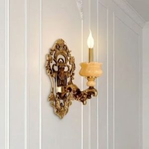 Đèn vách đồng nguyên chất thiết kế tay nến, chao đá cẩm thạch VD-149