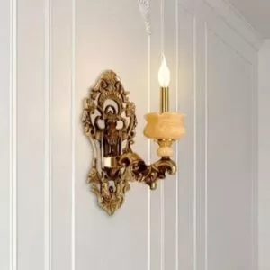 Đèn vách đồng nguyên chất thiết kế tay nến, chao đá cẩm thạch VD-149