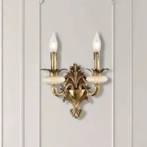 Đèn vách đồng nguyên chất thiết kế tay nến,chao đá cẩm thạch VD-151