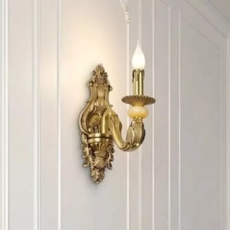 Đèn vách đồng nguyên chất thiết kế tay nến,chao đá cẩm thạch VD-166