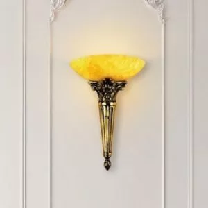 Đèn vách đồng nguyên chất thiết kế tay nến, chao đá cẩm thạch VD-175