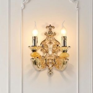 Đèn vách đồng nguyên chất thiết kế tay nến, chao đá cẩm thạch VD-186