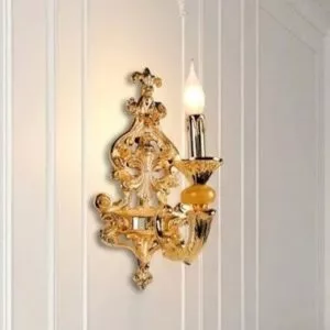 Đèn vách đồng nguyên chất thiết kế tay nến, chao đá cẩm thạch VD-186