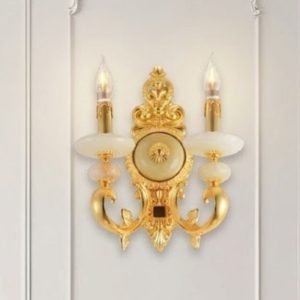 Đèn vách đồng nguyên chất thiết kế tay nến, chao đá cẩm thạch VD-188