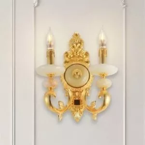 Đèn vách đồng nguyên chất thiết kế tay nến, chao đá cẩm thạch VD-188