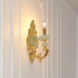 Đèn vách đồng nguyên chất thiết kế tay nến, chao đá cẩm thạch VD-188