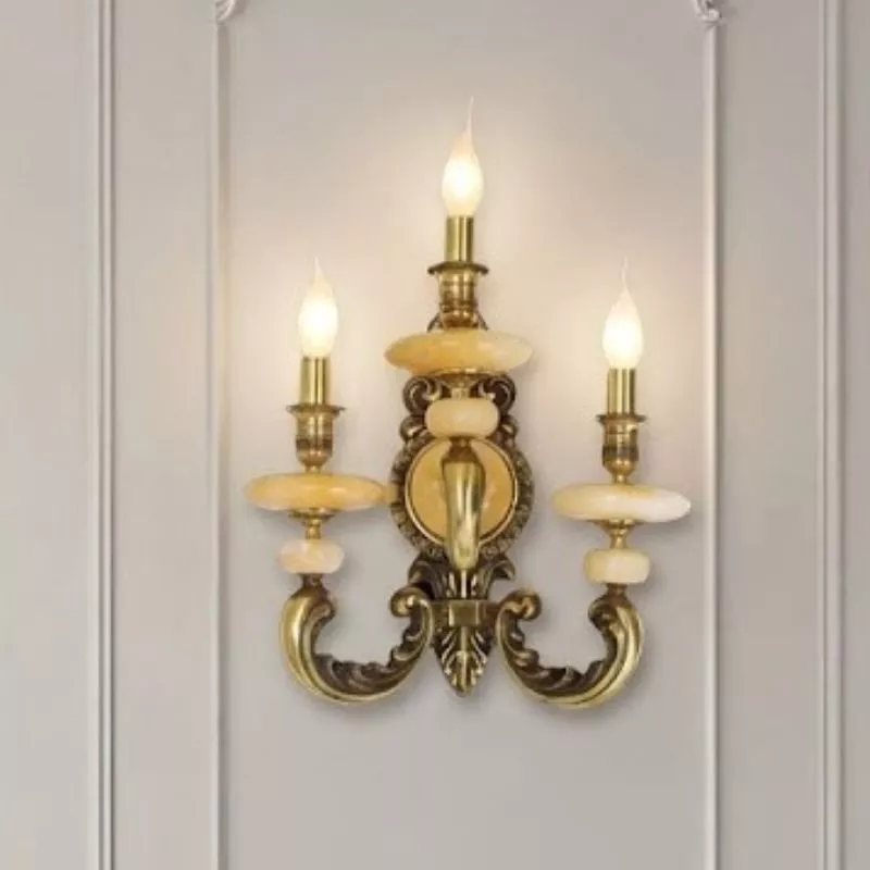 Đèn vách đồng nguyên chất thiết kế tay nến, chao đá cẩm thạch VD-189 - Hình ảnh 4