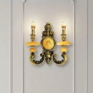 Đèn vách đồng nguyên chất thiết kế tay nến, chao đá cẩm thạch VD-189