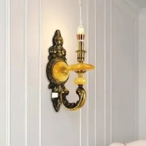Đèn vách đồng nguyên chất thiết kế tay nến, chao đá cẩm thạch VD-189