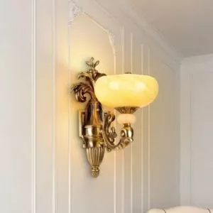 Đèn vách đồng nguyên chất thiết kế tay nến, chao đá cẩm thạch VD-190