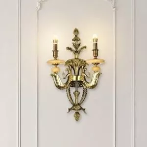 Đèn vách đồng nguyên chất thiết kế tay nến, chao đá cẩm thạch VD-191