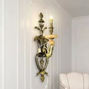 Đèn vách đồng nguyên chất thiết kế tay nến, chao đá cẩm thạch VD-191