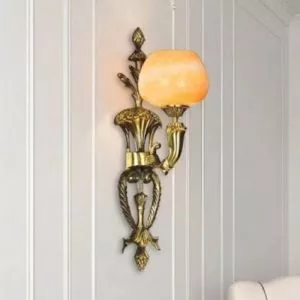 Đèn vách đồng nguyên chất thiết kế tay nến, chao đá cẩm thạch VD-192