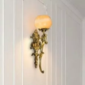 Đèn vách đồng nguyên chất thiết kế tay nến, chao đá cẩm thạch VD-193