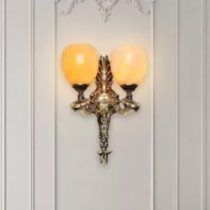 Đèn vách đồng nguyên chất thiết kế tay nến, chao đá cẩm thạch VD-194