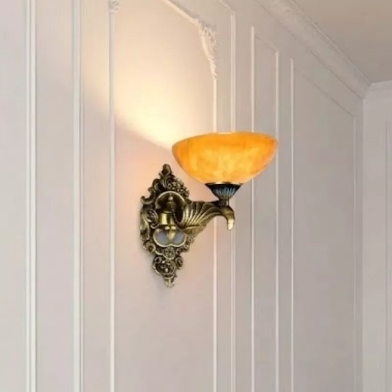 Đèn vách đồng nguyên chất thiết kế tay nến, chao đá cẩm thạch VD-195