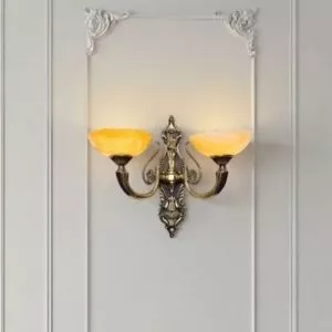 Đèn vách đồng nguyên chất thiết kế tay nến, chao đá cẩm thạch VD-197