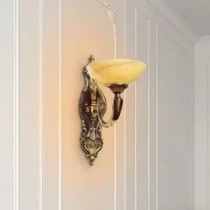 Đèn vách đồng nguyên chất thiết kế tay nến, chao đá cẩm thạch VD-197