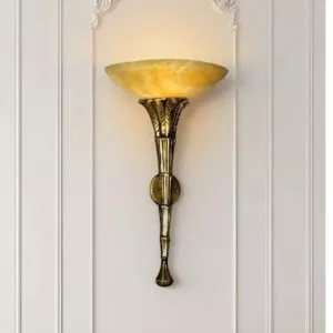 Đèn vách đồng nguyên chất thiết kế tay nến, chao đá cẩm thạch VD-198