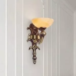 Đèn vách đồng nguyên chất thiết kế tay nến, chao đá cẩm thạch VD-199