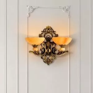 Đèn vách đồng nguyên chất thiết kế tay nến, chao đá cẩm thạch VD-201