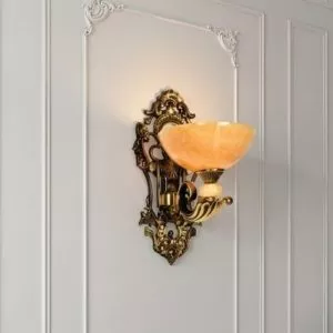 Đèn vách đồng nguyên chất thiết kế tay nến, chao đá cẩm thạch VD-201