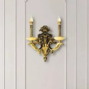 Đèn vách đồng nguyên chất thiết kế tay nến, chao đá cẩm thạch VD-203