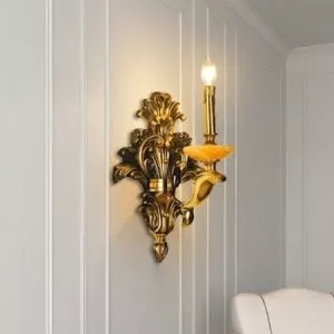 Đèn vách đồng nguyên chất thiết kế tay nến, chao đá cẩm thạch VD-203