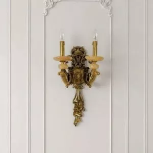 Đèn vách đồng nguyên chất thiết kế tay nến, chao đá cẩm thạch VD-204