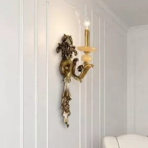 Đèn vách đồng nguyên chất thiết kế tay nến, chao đá cẩm thạch VD-204